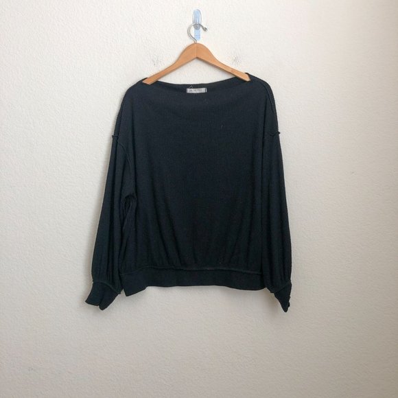 We The Free Main Squeeze Hacci off the shoulder Top Black sz XS - Picture 2 of 5